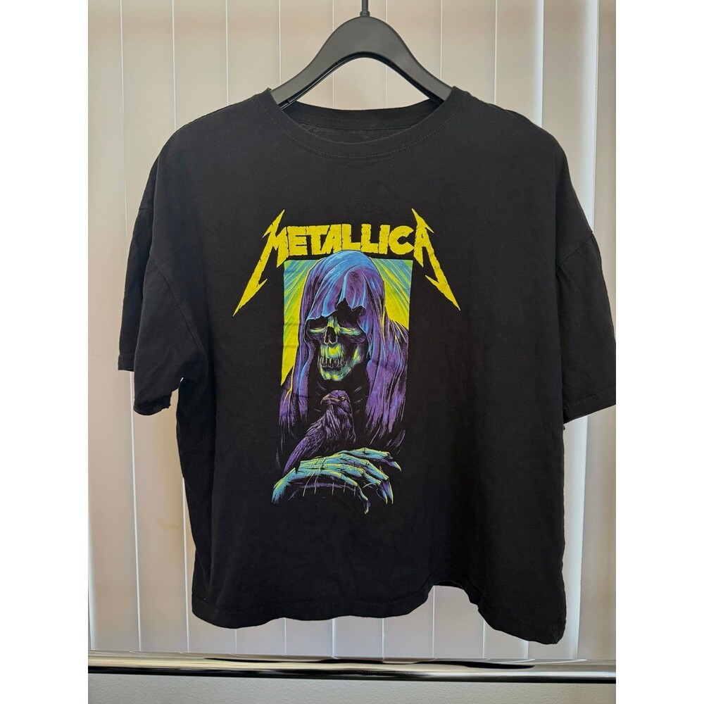 Women's Death Reaper Metallica  Black Oversized  Cropped Style Shirt Size Large